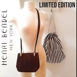 Henri Bendel RARE Vintage Brown Suede Swarovski Crystal Crossbody Made in Italy